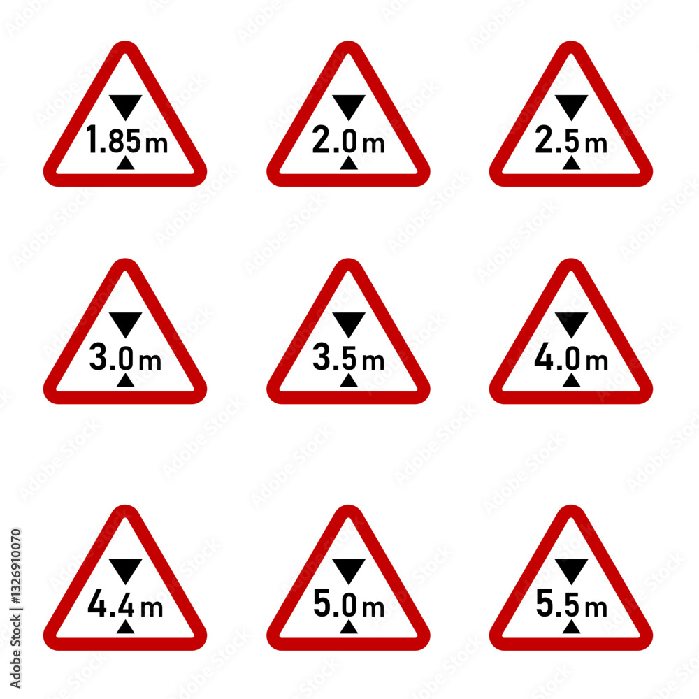 Obraz premium max limit height triangular sign collection in meter 1.85,2,2.5,3,3.5,4,4.4,5,5.5 