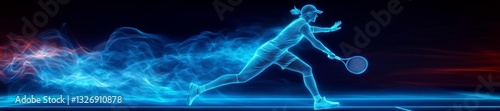 Neon Tennis Player in Action with Electric Energy Trails and Futuristic Design. Generative AI