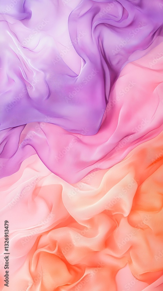 Fototapeta premium Soft abstract waves of purple, pink, and orange fabric with flowing textures
