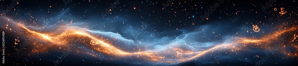 Fototapeta premium Galactic Wave with Zodiac Symbols in Stardust. Generative AI