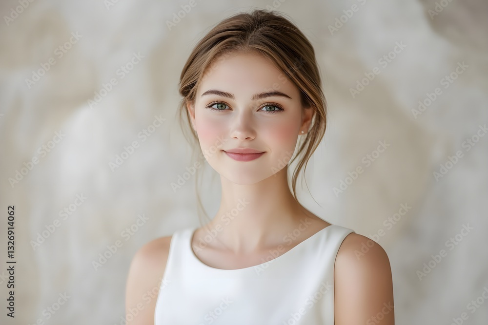 Caucasian Businesswoman in a Sophisticated White Dress Caucasian Businesswoman in a Sophisticated White Dress