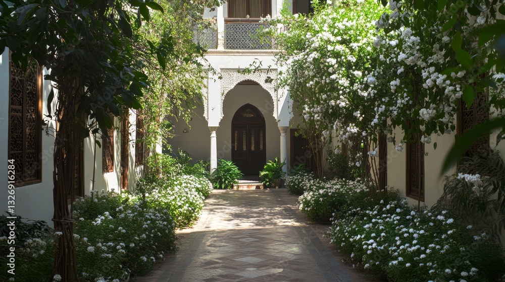 Fototapeta premium Serene Courtyard Garden with Moorish Architecture
