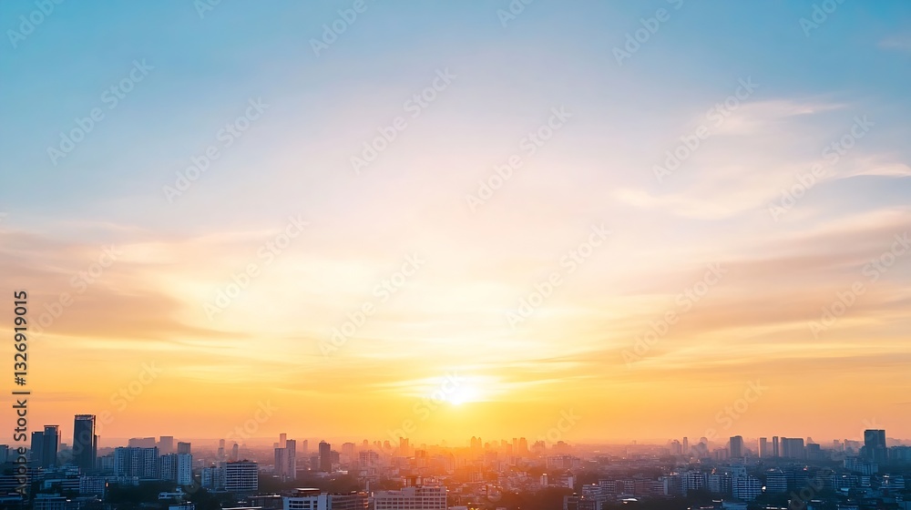 Stunning Sunrise Over a City Skyline with Beautiful Orange and Blue Hues : Generative AI Stunning Sunrise Over a City Skyline with Beautiful Orange and Blue Hues : Generative AI