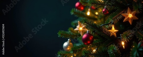 Wallpaper Mural Ornate Christmas lights on a dark evergreen tree, festive ambiance, Christmas lights, dark foliage Torontodigital.ca