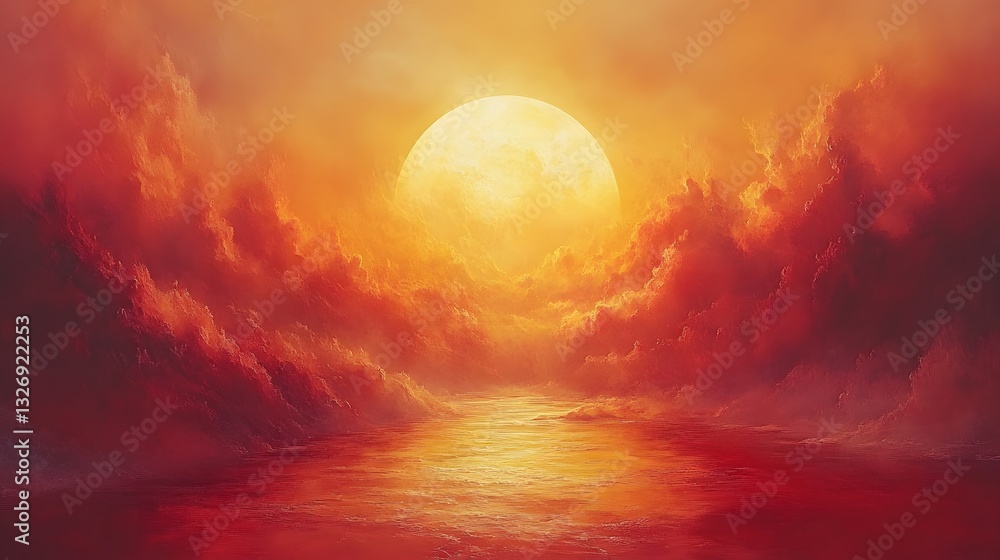 Fototapeta premium Vast bright world with bold warm art on soft glow