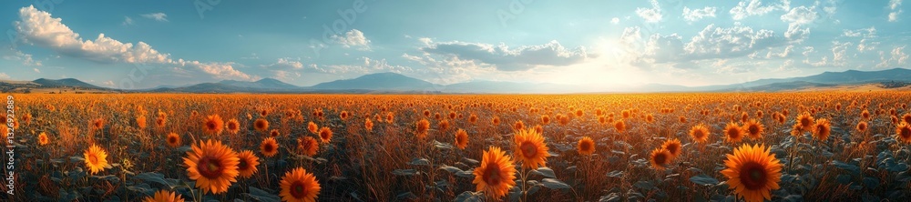Fototapeta premium Expansive Sunflower Field Under a Bright Blue Sky. Generative AI