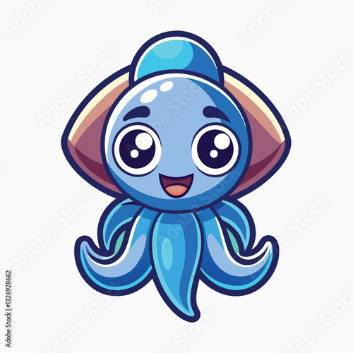 PrintSquid cartoon clipart. Cute squid Sea animals concept isolated on white background. minimalist head logo, Icon, element. Vector illustration