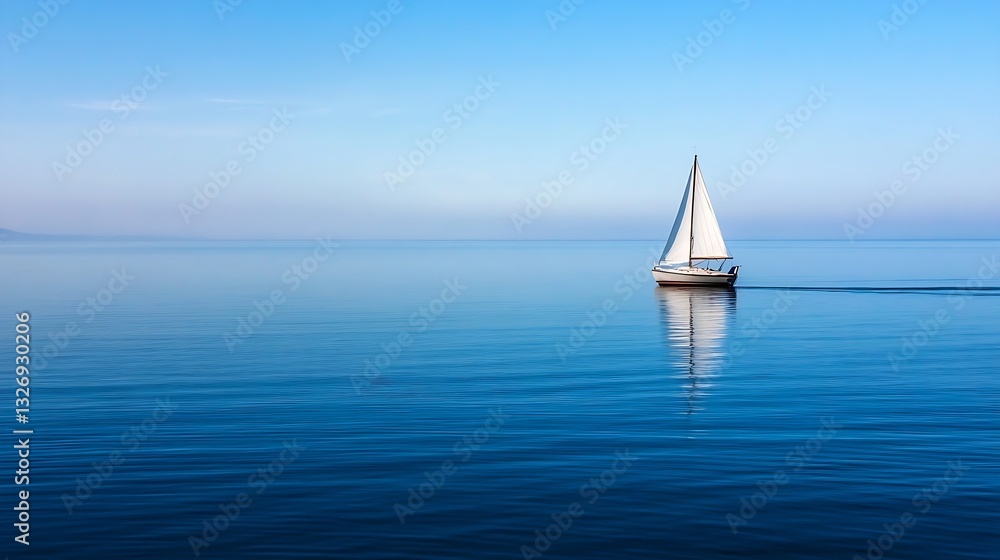 Obraz premium Sailing Boat on Calm Ocean Waters Under a Soft Blue Sky : Generative AI