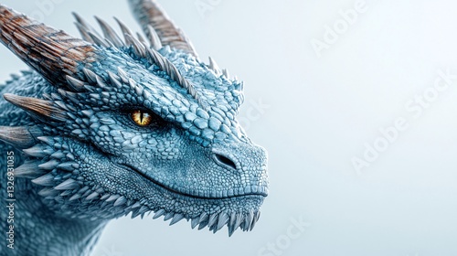 Majestic Blue Dragon in High-Key Studio Lighting Portrait with Fierce Expression