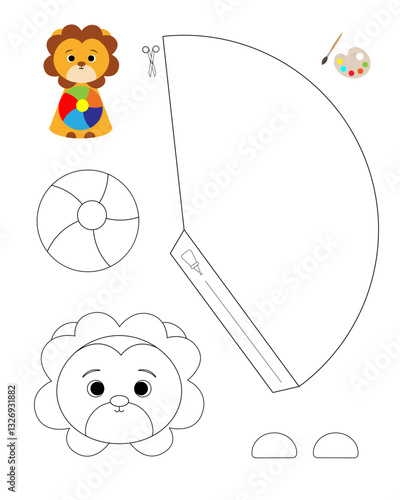 Lion template for coloring and building for games