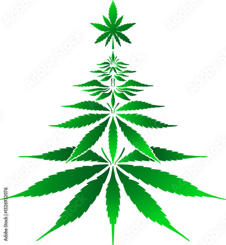Bush marijuana Christmas tree silhouette. Cannabinoid. Hemp for the treatment of marijuana oil. Cannabis. Vector illustration on isolated background