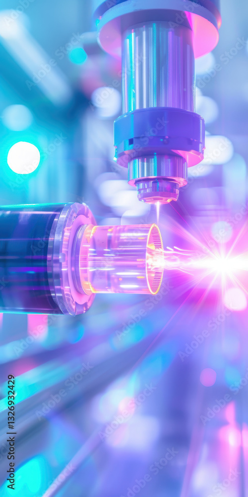 Futuristic laser technology in advanced manufacturing process with vibrant neon colors Futuristic laser technology in advanced manufacturing process with vibrant neon colors