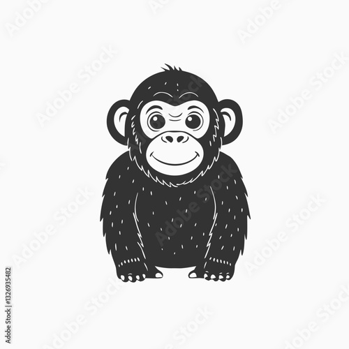 Chimpanzee Cartoon Character Vector. Cute small chimpanzee monkey rise hands. Cartoon silhouette illustration
