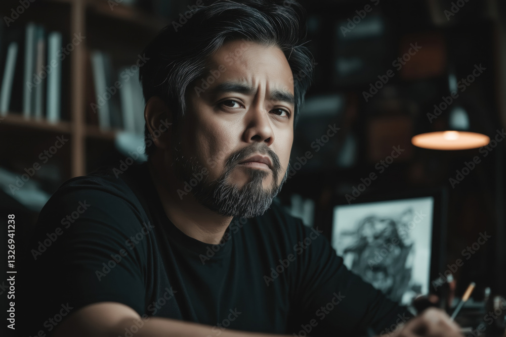 Pensive Man in Creative Workspace Artist in Deep Thought Pensive Man in Creative Workspace Artist in Deep Thought