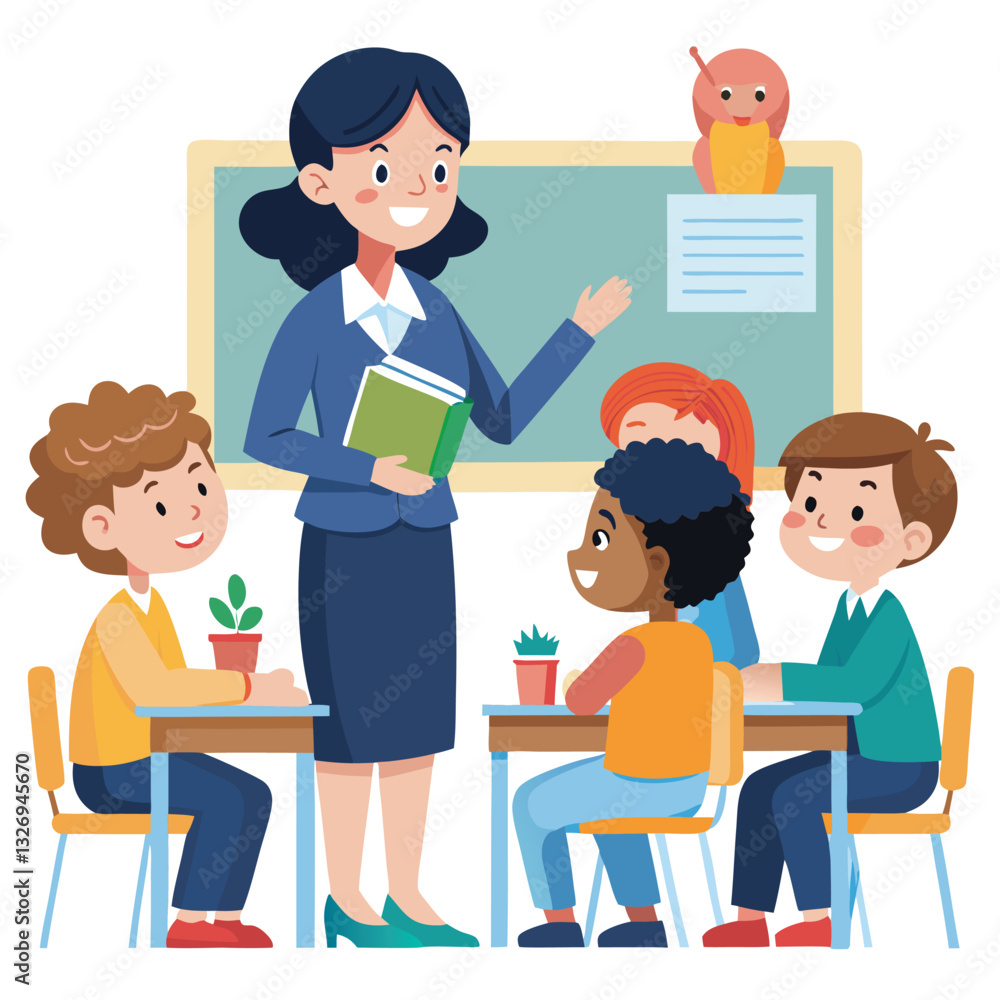 hildren Gathered Around in a Classroom Setting vector hildren Gathered Around in a Classroom Setting vector