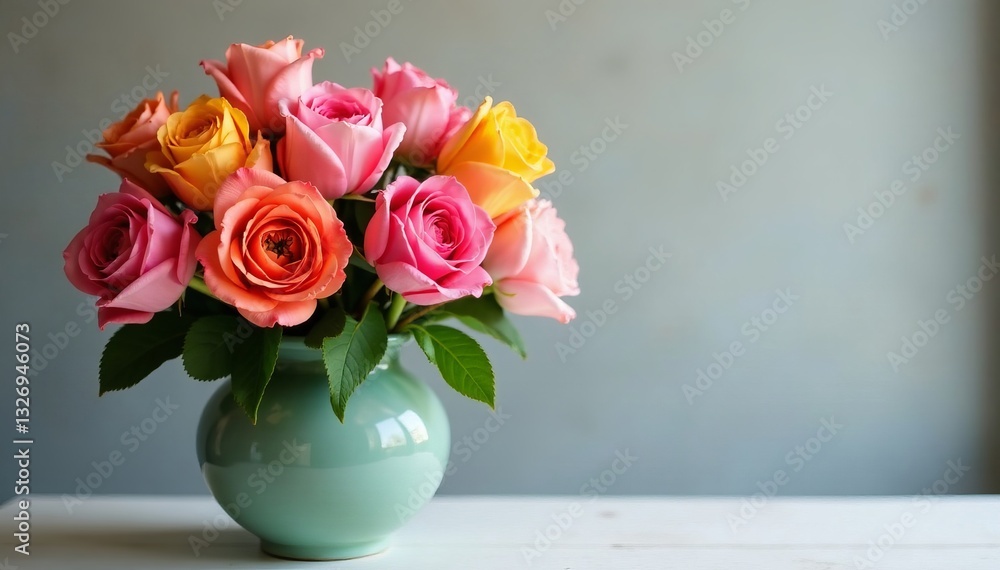 Vibrant blooming roses and tulips in a beautiful vase, elegant, vase Vibrant blooming roses and tulips in a beautiful vase, elegant, vase