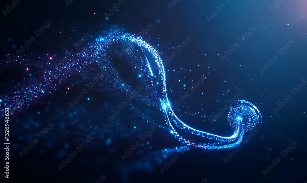Blue and purple shimmering particles flowing in dark space Blue and purple shimmering particles flowing in dark space