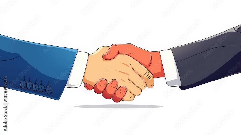 Handshake Illustration in Blue and Black Suits Symbolizing Partnership Handshake Illustration in Blue and Black Suits Symbolizing Partnership