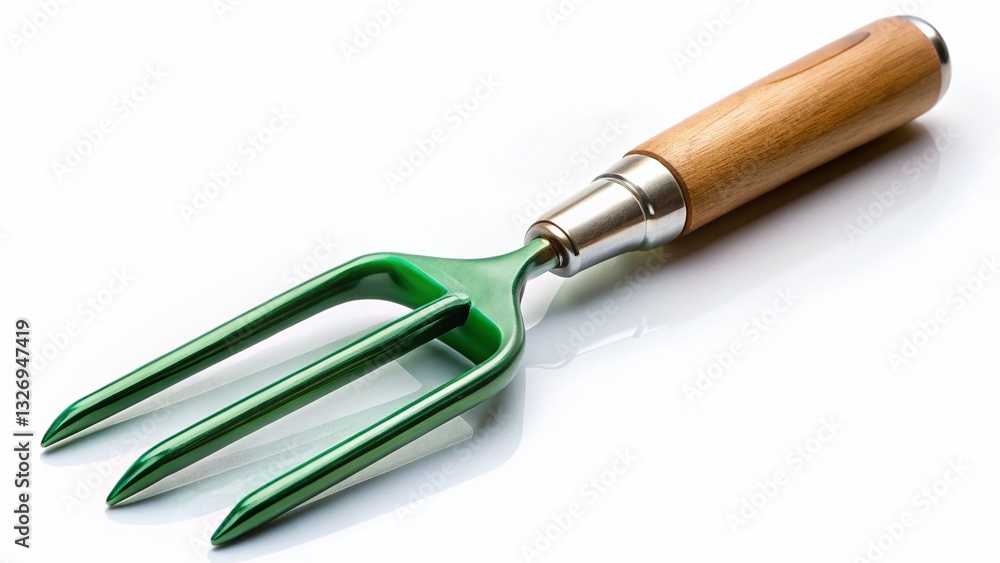Fototapeta premium Gardening Hand Fork Isolated on White, Close-up Studio Shot of Metal Garden Tool