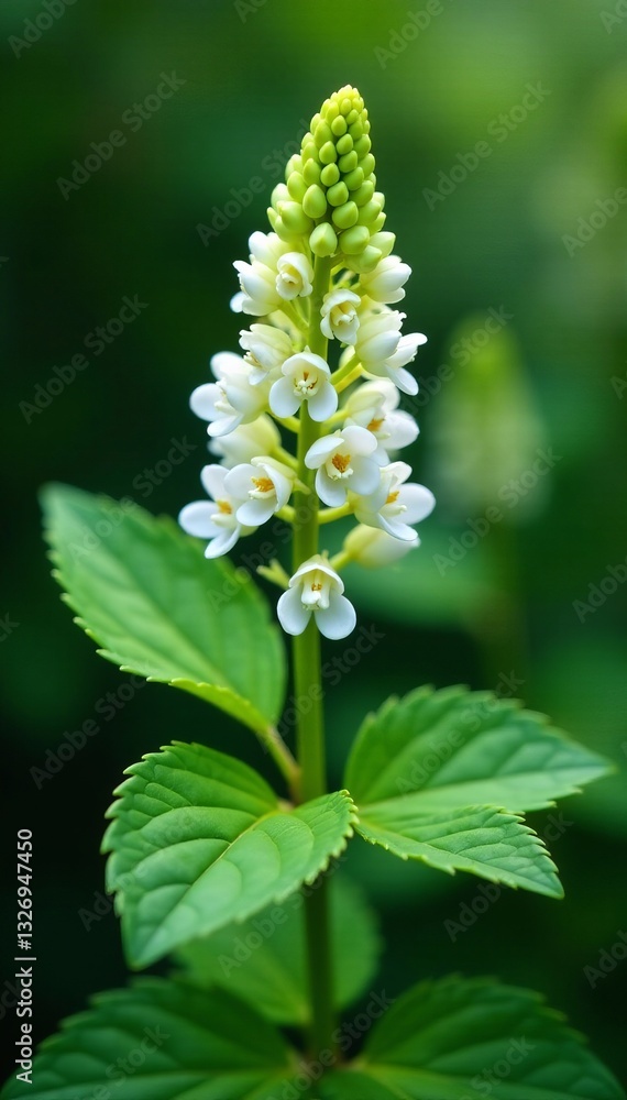 Vibrant chia plant with delicate white flowers and leaves, flower, organic Vibrant chia plant with delicate white flowers and leaves, flower, organic