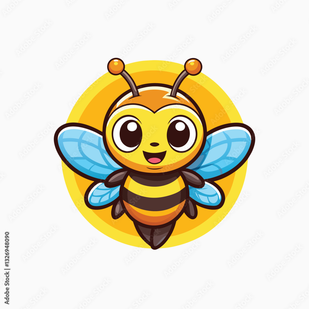 Cute flying bee presenting with simple gradient. Flying honey bee icon isolated on white background. Cartoon bee with colorful wings. Vector illustration. Cute flying bee presenting with simple gradient. Flying honey bee icon isolated on white background. Cartoon bee with colorful wings. Vector illustration.