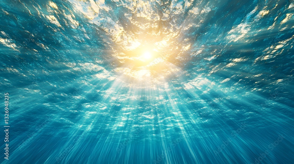 Sunlight Shining Through Waves Beneath the Ocean Surface Sunlight Shining Through Waves Beneath the Ocean Surface