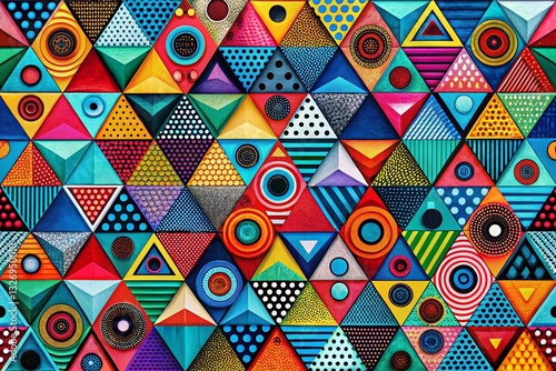 Geometric Urban Exploration Pattern: Vibrant Triangles, Circles, and Squares