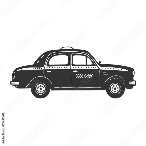 Black silhouette Taxi Cars Set on White Background. Sketch vintage vector illustration