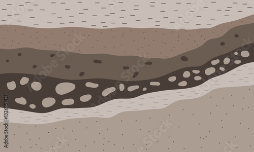 Brown gravel and sand and clay layers. Sedimentary deposition 