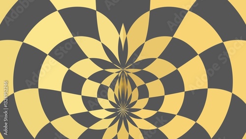 Optical Illusion Abstract Pattern in Gold and Gray. Hypnotic abstract geometric pattern with gold and gray checkered design creating an optical illusion effect