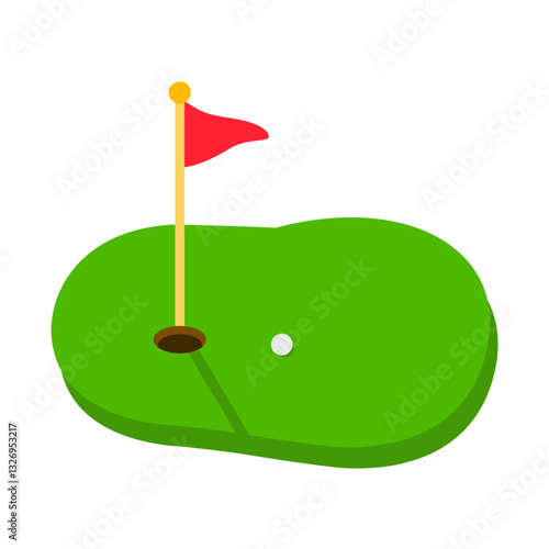 Golf course green with ball and red flag logo icon isolated on white background. Vector illustration