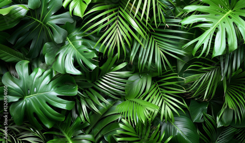 Wallpaper Mural lush green tropical leaf background. jungle foliage Torontodigital.ca
