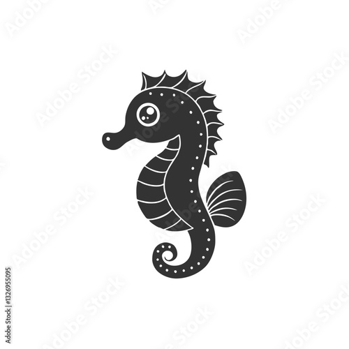 cute cartoon cheerful seahorse. silhouette seahorse Cartoon character Sea animal isolated on white background
