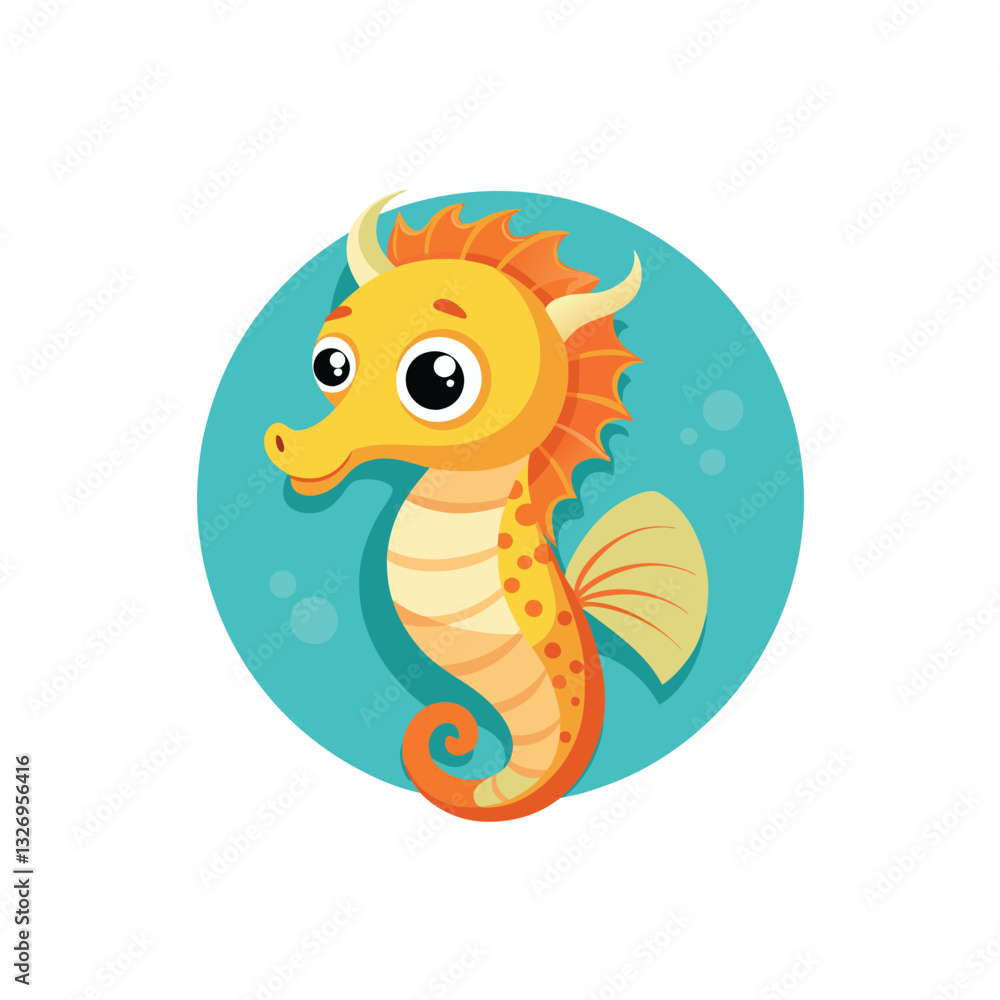 Fototapeta premium Cute seahorse cartoon character Ocean sea horse animal. Sea horse icon. Cartoon of sea horse vector icon for web design isolated on white background