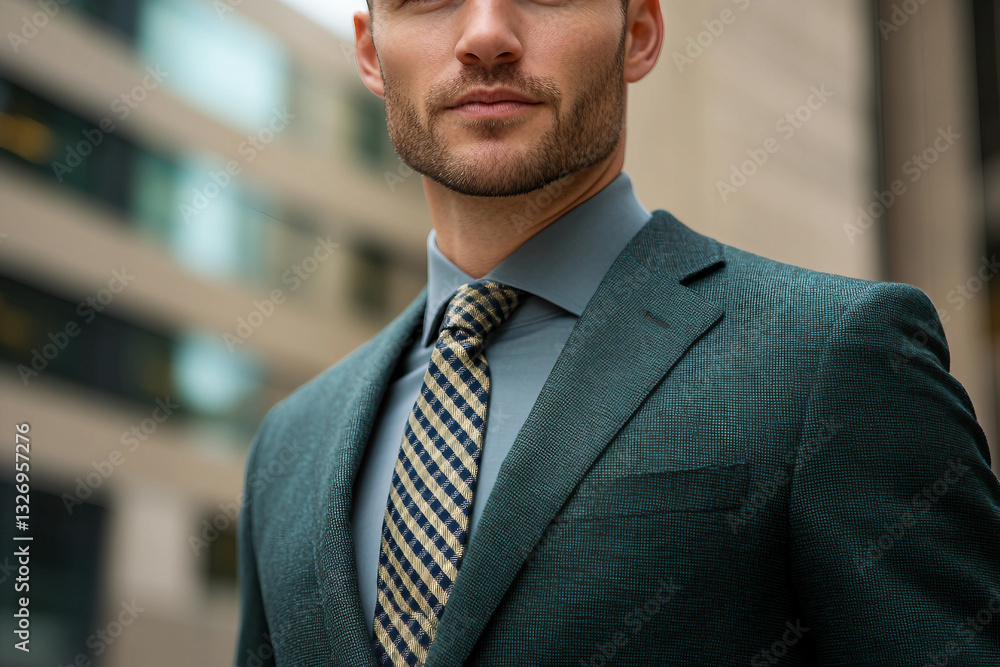 Generative AI portrait of a confident businessman in a stylish suit standing in a modern cityscape with urban skyscrapers Generative AI portrait of a confident businessman in a stylish suit standing in a modern cityscape with urban skyscrapers