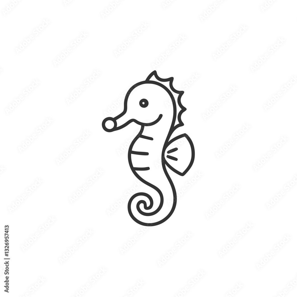 Obraz premium Black Cute seahorse. animal in flat style. Sea animals, underwater creatures, ocean animals, marine life concept. Seahorse vector design