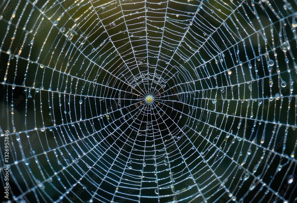 Fototapeta premium Spiderweb with a glistening dew drops.