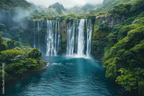 High angle shot of waterfalls in wailua river state park in hawaii