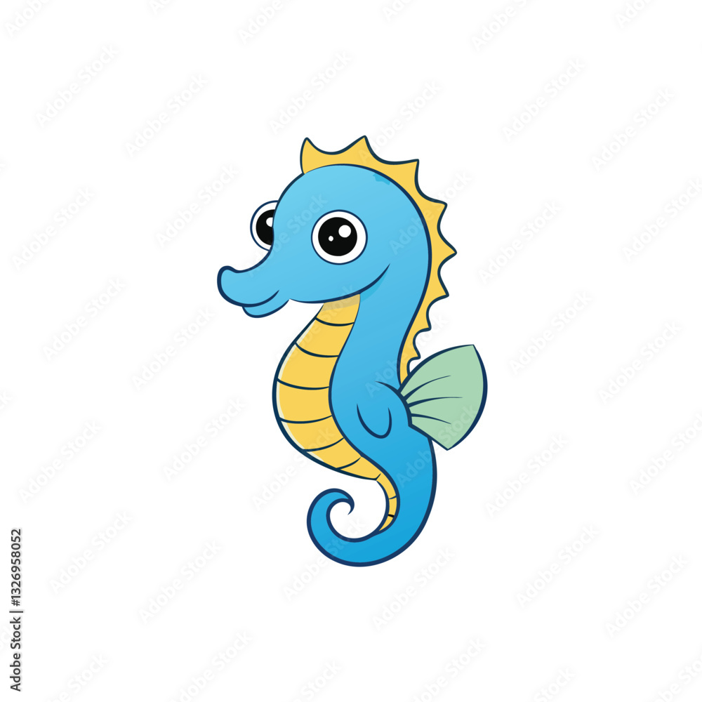 Fototapeta premium Cute seahorse Cartoon illustration for kids Water animal wildlife. Cute seahorse with smiling face on white background