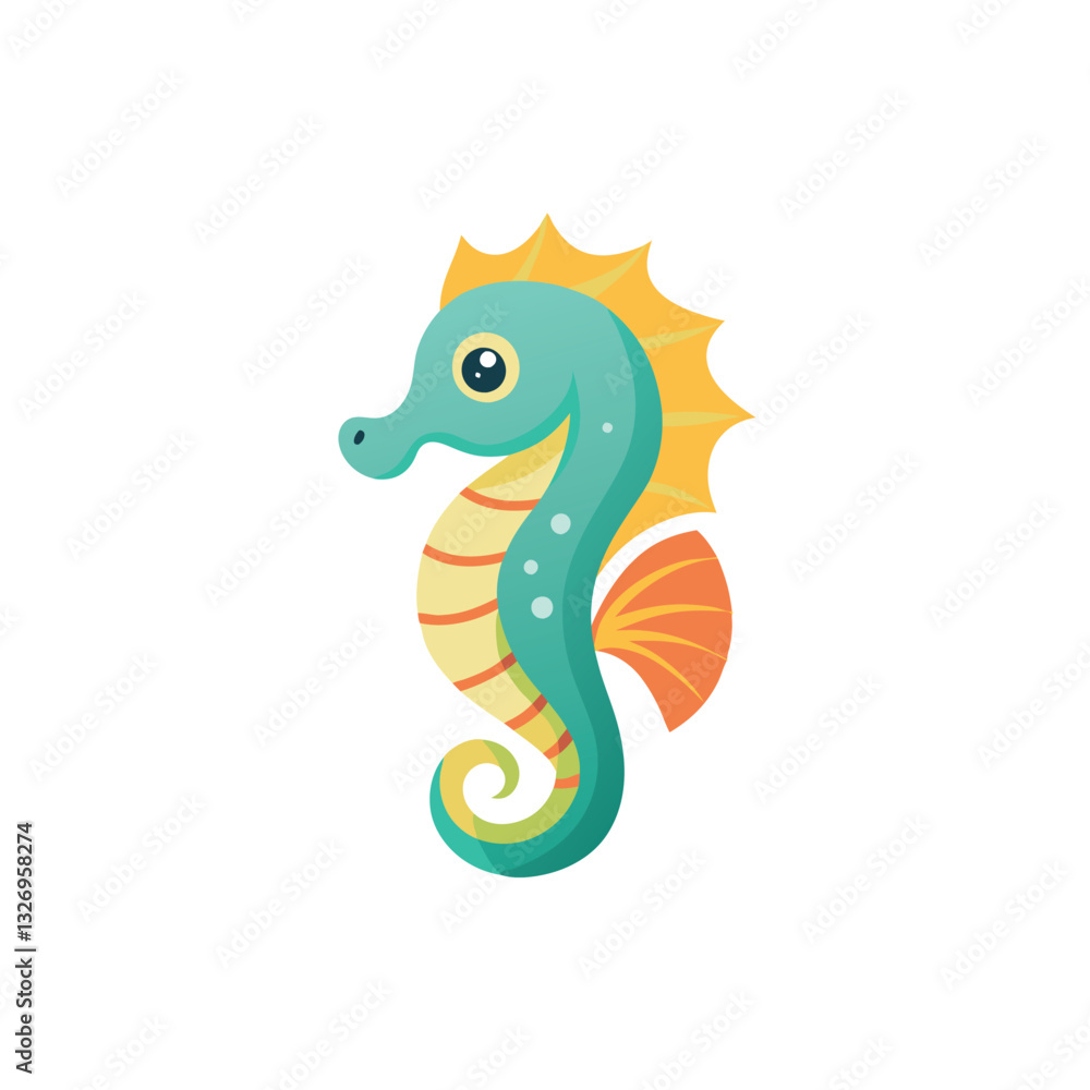 Obraz premium Cute seahorse Cartoon illustration for kids Water animal wildlife. Cute seahorse with smiling face on white background