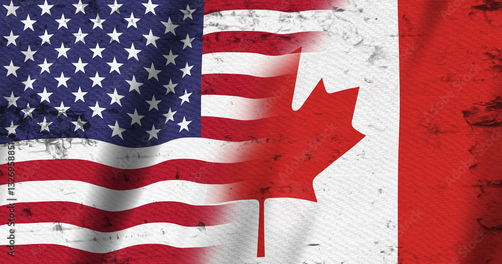 USA flag stars and stripes and Canadian flag background