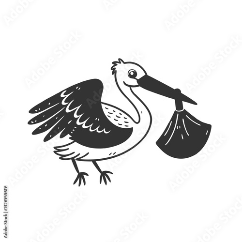 Vintage Stork Illustration. Classic Hand-Drawn Baby Delivery Bird Vector. vector cartoon illustration isolated on white background