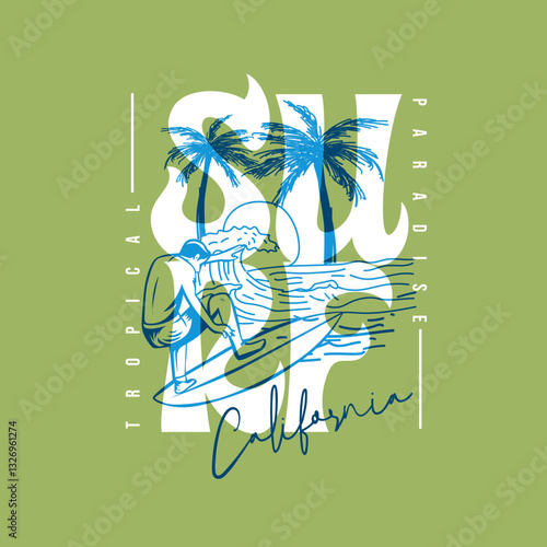 Surf California tropical paradise surfer palm tree t shirt prints
