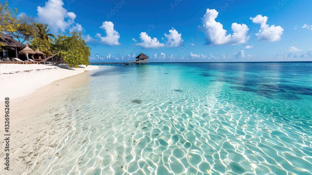 Fototapeta premium Tranquil tropical beach with crystal clear water and blue sky