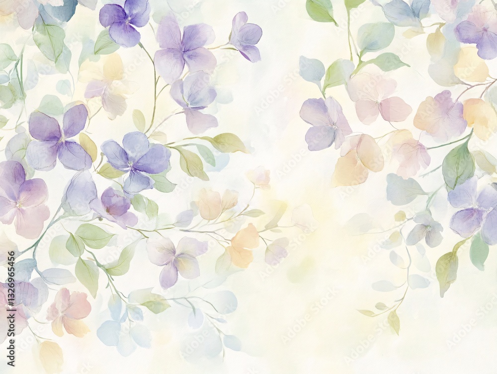 Fototapeta premium Pastel floral watercolor pattern art studio design element soft atmosphere close-up aesthetic beauty
