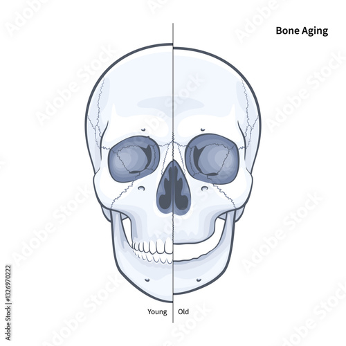 Young vs Old Skull Bone Aging vector illustration on white background