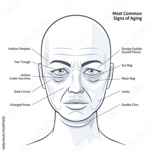 Most Common Signs of Aging. The woman faced age problems. Age skin. Healthcare vector illustration