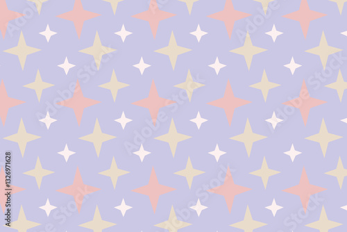Seamless pattern with sparks. Trendy vector print in pastel muted colors. Cute stars on a blue background. Suitable for printing on fabrics, wallpaper, bed linen and packaging.