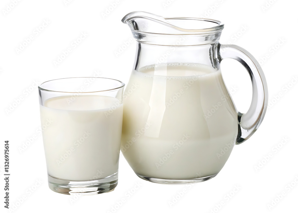 Fresh milk in a glass and pitcher. Healthy dairy product. Fresh milk in a glass and pitcher. Healthy dairy product.