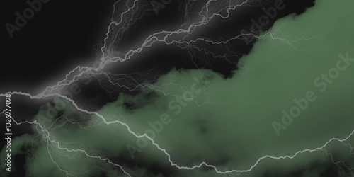 Thunder, lightnings and rain on a stormy summer night in black and white. Lightning bolts in the sky at night. Lightning on the sky with stormy clouds .